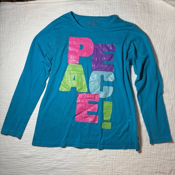 Topshop Tops - Topshop Kids Teal Peace Graphic Long Sleeve Shirt
